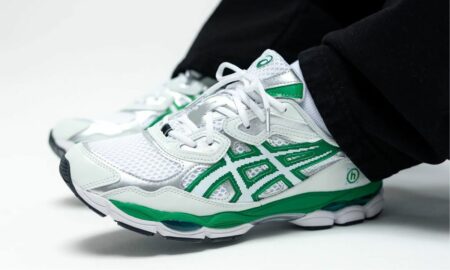 This system enhances the Asics Rearfoot and Forefoot Gel Cushioning system White Jolly Green On Feet 1201B001-100