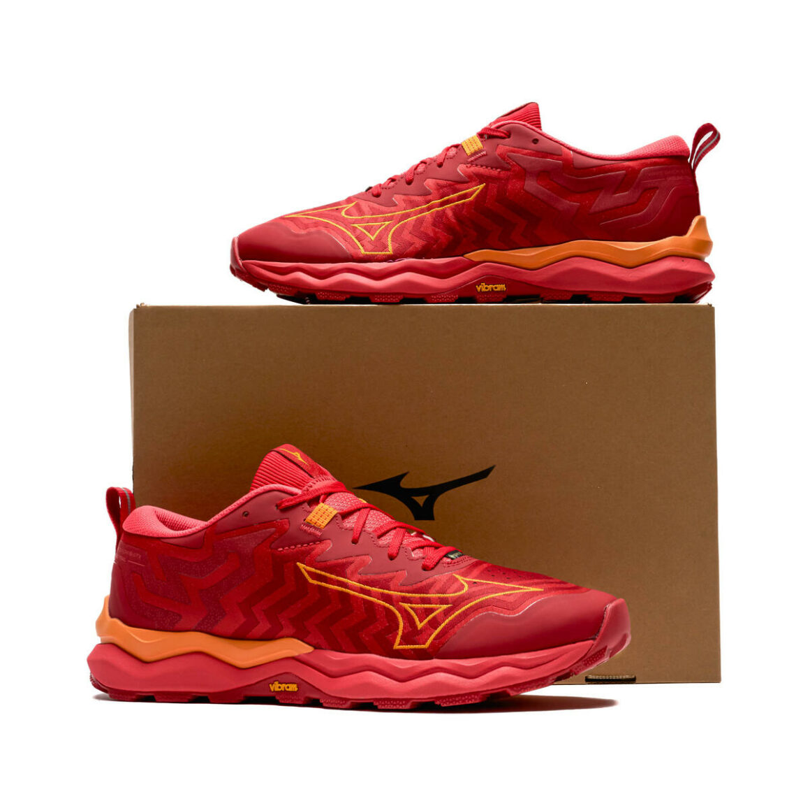 Mizuno Wave Daichi 8 GTX Cayenne Citrus Salsa j1gj245602 Lateral Box