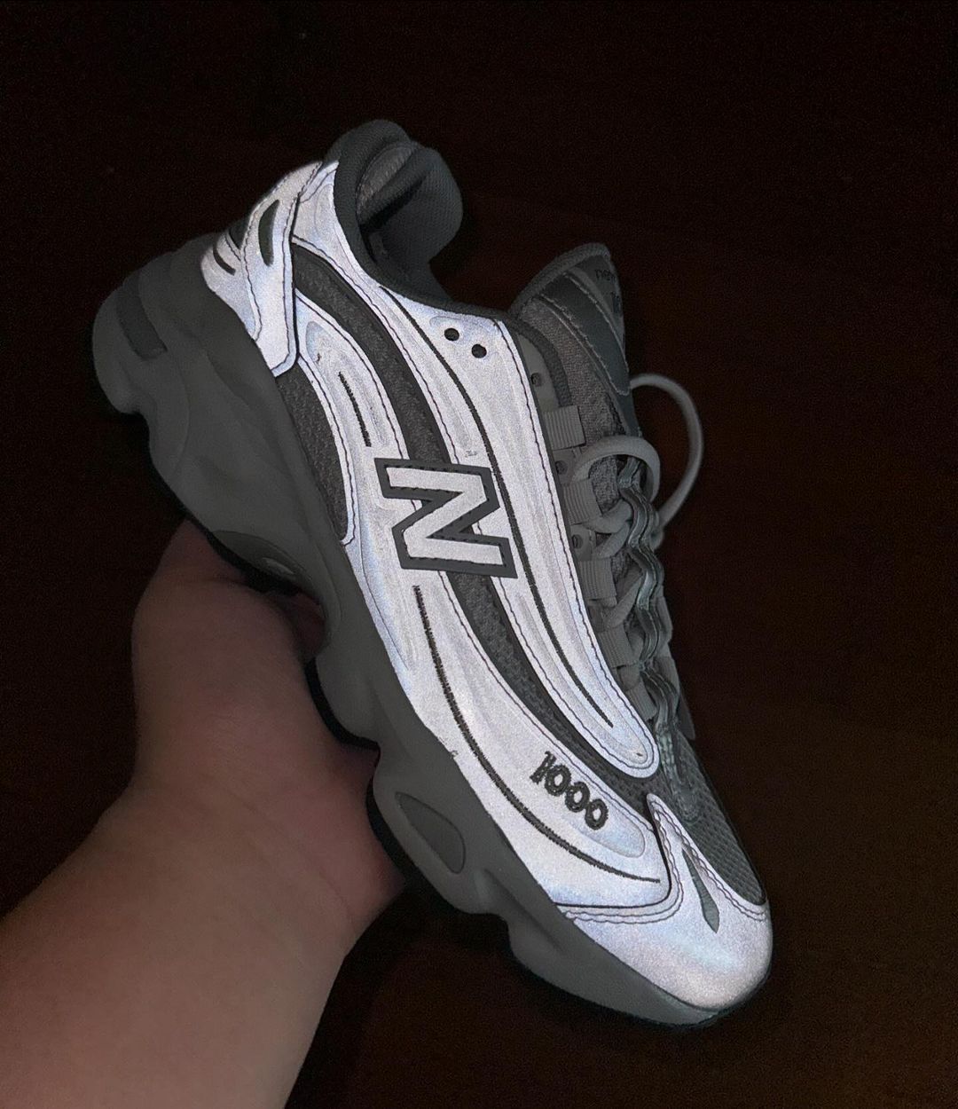 New Balance 1000 Reflective Silver Metalic M1000TE In Hands